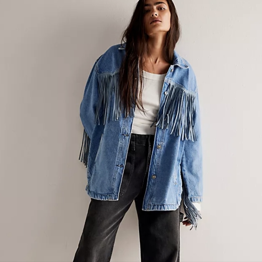 Free People Fringe Out Denim Jacket - Picture 2 of 10